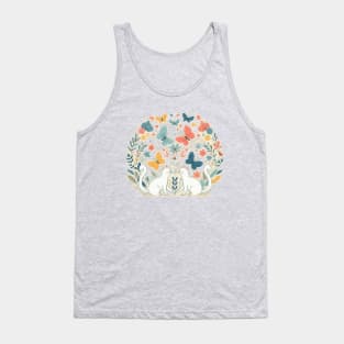 Two White Cats Amidst a Flutter of Butterflies Tank Top